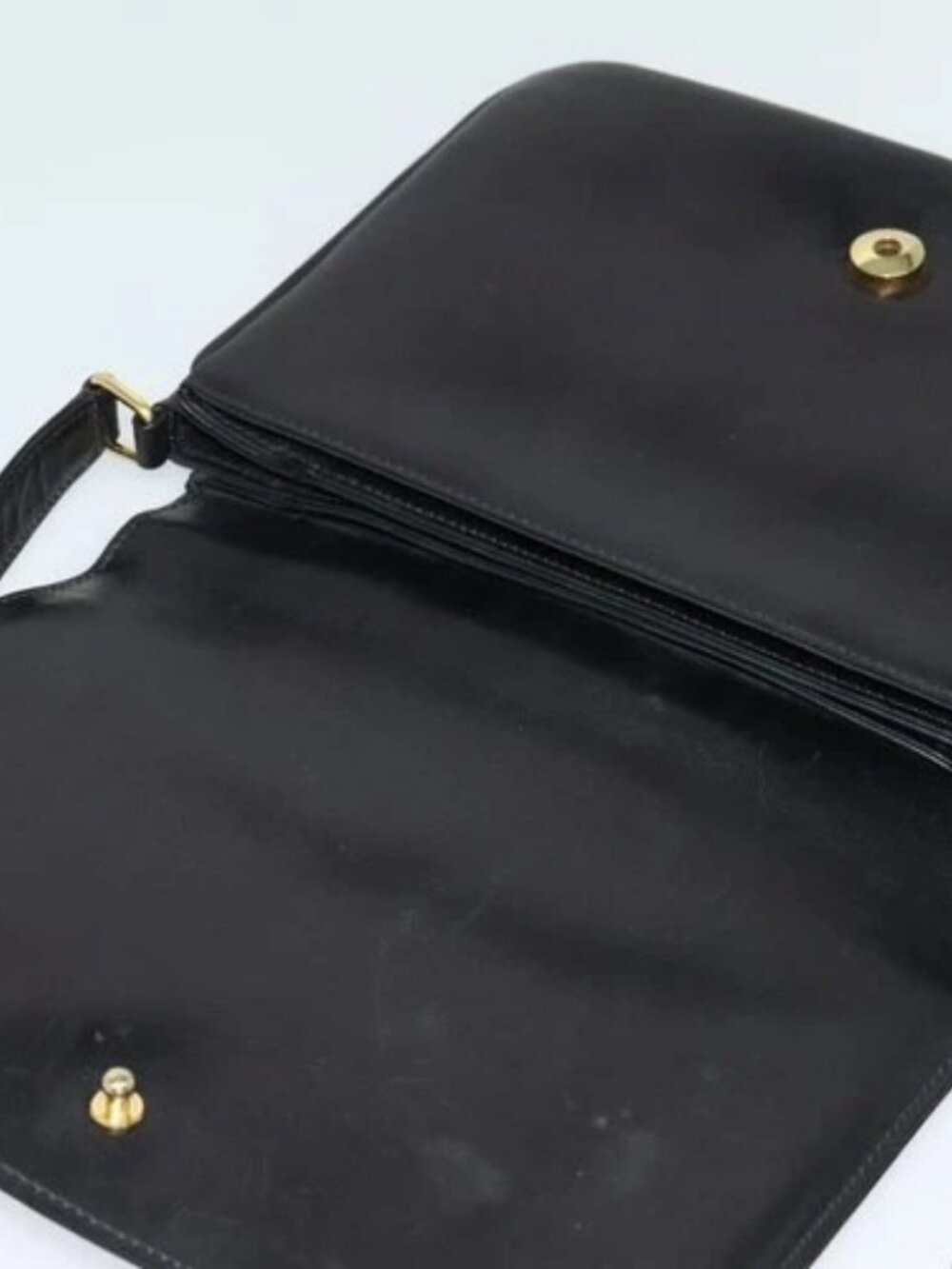 GUCCI Web Sherry Line Shoulder Bag Leather Black Gold Auth ep9327 - Picture 7 of 16